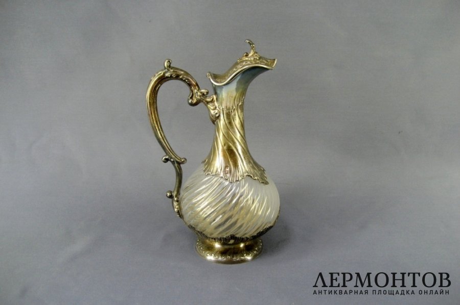 Графин для вина. Серебро 950 пробы, золочение, стекло. Франция, XIX век. 