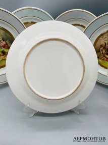 Комплект тарелок «Рейнеке-лис» по рисункам В. фон Каульбаха. Фарфор, роспись, Германия, середина 19 века