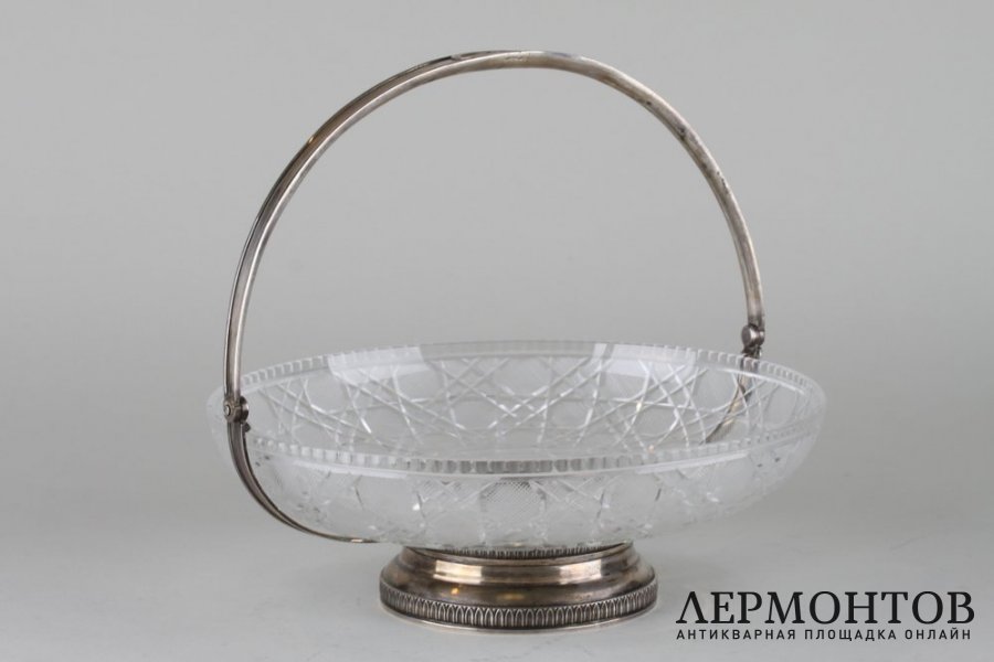 Ваза-фруктовница. Серебро 84 пробы, хрусталь. Россия,после 1908 года.