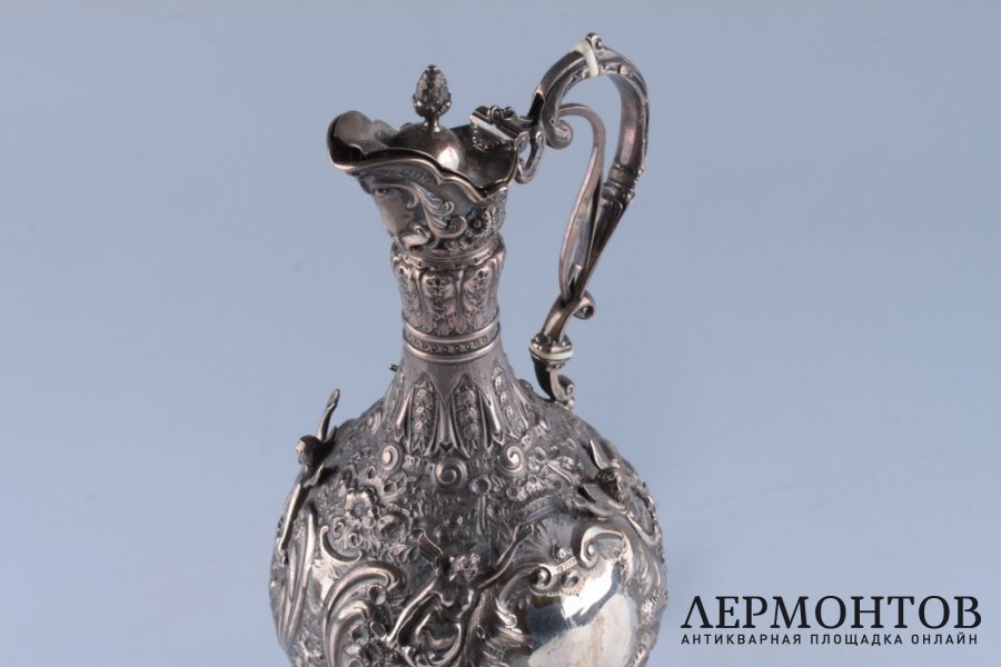 Графин в стиле неорококо с механизмом. Англия, Лондон, 1895 г., фирма J.H. Серебро 925, штамп, гравировка.