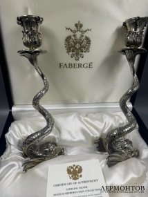 Парные подсвечники «Дельфины». Серебро 925 пробы, Faberge, Франция