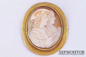 Камея Художники. Российская Империя, 1908-1917 гг. Золото 56 пробы, раковина, кость.