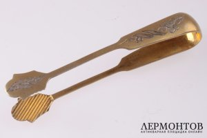 Сахарница с щипцами с узором. Серебро 875 пробы. СССР