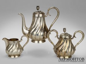Сервиз в ст. Модерн. Россия, Н. Зверев, 1900-е гг. Серебро 84 пробы.