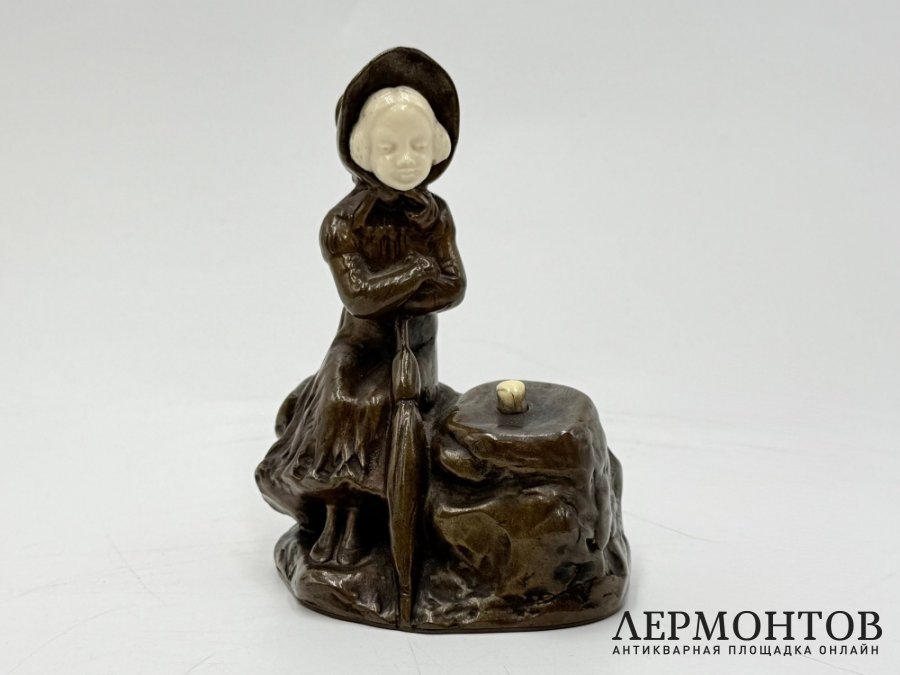 Статуэтка Девочка с зонтиком в ст. Модерн. Австрия, Терещук, 1900-е гг. Бронза, кость