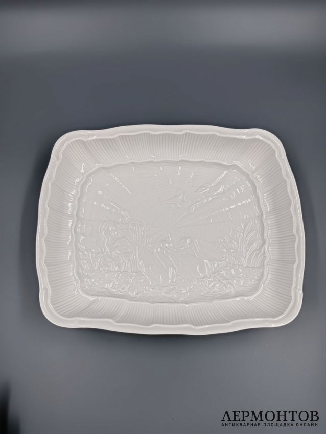 Прямоугольное блюдо из «Лебединого сервиза», 22,5 × 21 см. Фарфор, Meissen, Германия