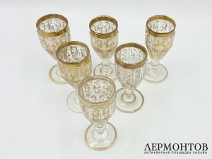 Набор рюмок. Россия, Императорский стеклянный завод, 19 век. Стекло, роспись.