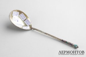 Ложка с эмалью. Алексеев Николай. Серебро 84 пробы. Российская империя.