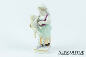 Миниатюра Девочка с козленком. Германия, Мейсенская фарф. ман-ра, 1920-30-е г