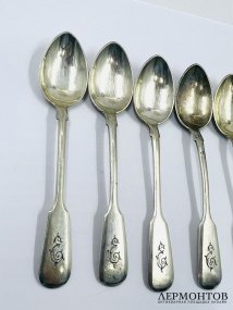 Набор кофейных ложек на 6 персон. Серебро 84 пробы, И. Хлебников, Россия, 1908–1917 годы