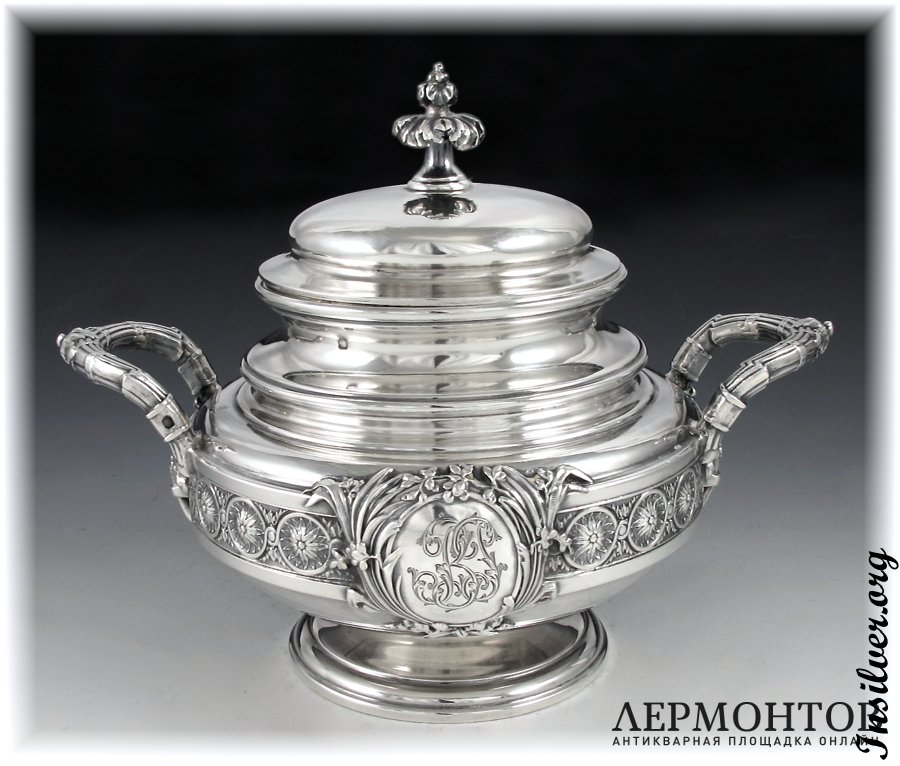 Чайный сервиз с подносом. Серебро 950. Франция