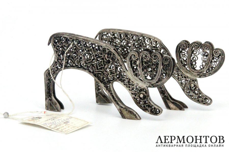 Фигурки Лоси. Серебро, скань. Россия, Красносельский ювелирный завод, 1990е гг.