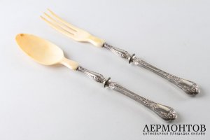 Салатная пара. Серебро 950 пробы, кость. Франция, XIX век.