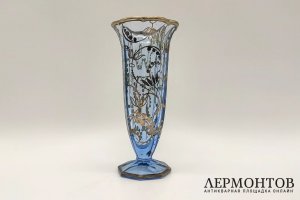 Ваза с цветами. Муранское стекло, серебрение. Италия, 1-я половина ХХ века.