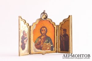 Складень. Господь Вседержитель. Богородица. Св. Владимир. Серебро 84. Россия, до 1917