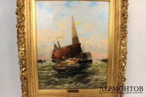 Картина. Морской пейзаж. Георг Фишхов. Холст, масло. Германия.