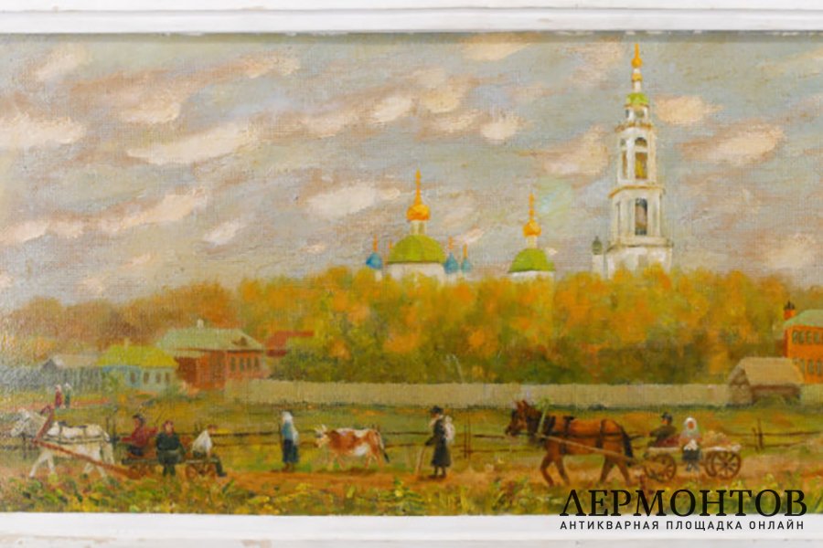 Картина Сельский пейзаж. 1920-1940е гг. Оргалит, масло.