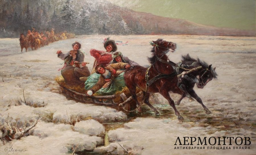 Картина Свадебный кортеж зимой. Худ. Стоянов Петр-Константин. Холст, масло.