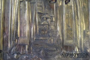 Икона. Соловецкие Святые Зосим и Савватий. Дерево, латунь, золочение. Российская Империя, XIХ век.