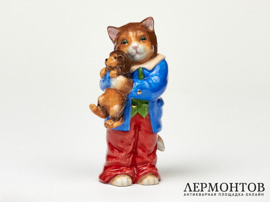 Статуэтка «Котик с щенком». Фарфор, Lorenz Hutschenreuther, Германия, XXI век