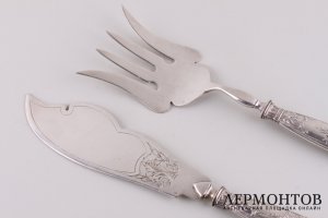 Сервировочный набор для рыбы. Франция, кон.19 - нач. 20 в. Серебро 950 пробы.