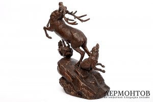 Скульптура Атака волков на оленя. Бронза. СССР, з-д Монументскульптура. 1958 г.