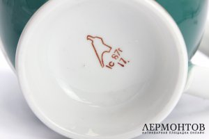 Чайная пара 70 лет Революции, агитация. СССР, Дулево, 1987. Фарфор, роспись 