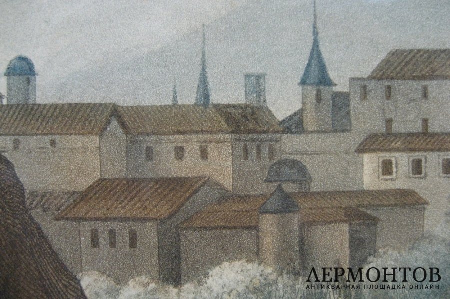 Гравюра Вид Тулы от реки Упы. 1813 год.  Дамам-Демарте. Франция, Париж.