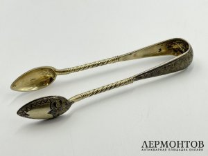 Щипцы для сахара. Россия, 19 век. Серебро 84 пробы, чернь. 