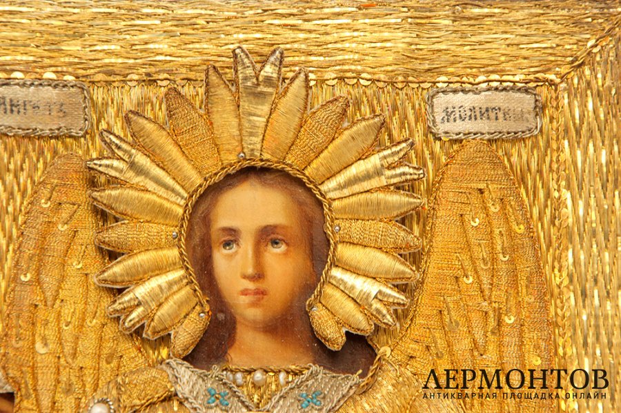 Икона Ангел молитвы в шитом окладе. Россия, XIX в. 