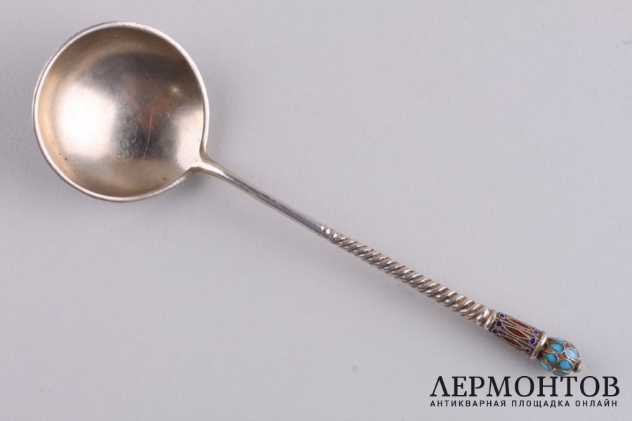 Ложка медовая с эмалью. Серебро 84 пробы. А.Арцыбашев. Российская империя.