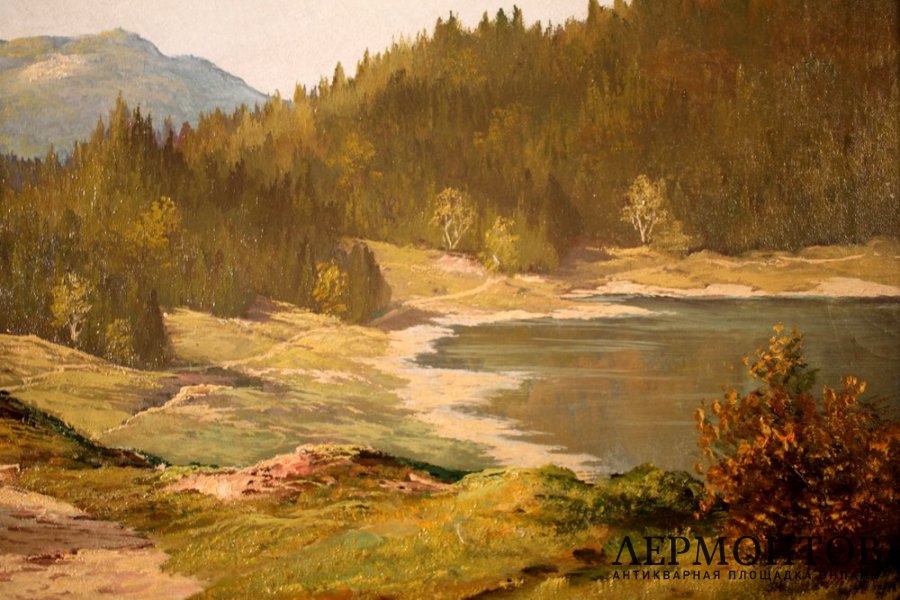 Картина. Альпийский пейзаж. Неизвестный художник. Холст, масло. Европа
