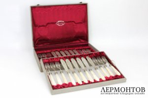 Прибор для рыбы. Серебро, перламутр. Германия, Wilkens und Sohne, 1900-1930е гг.