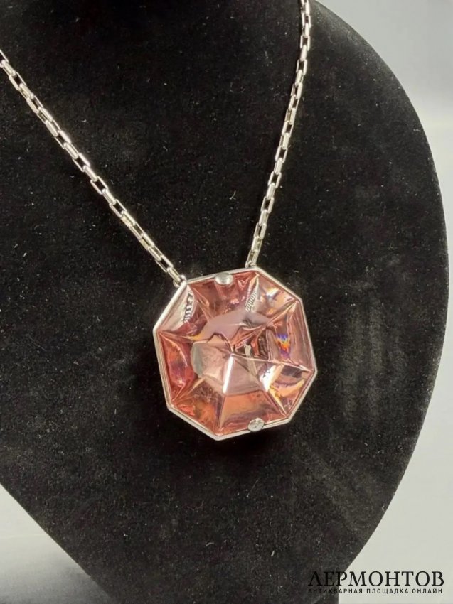 Колье с розовым кристаллом. Серебро 925 пробы, Baccarat, Франция