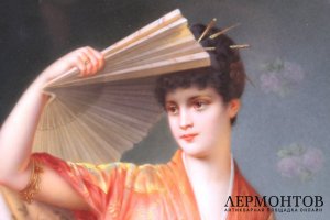 Пласт Девушка в японском кимоно. Фарфор, живопись. KPM, Германия , Conrad Kiesel.