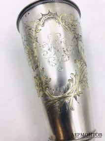Подарочный кубок с дарственной надписью И. В. Красильникову. Серебро 84 пробы, золочение, мастер ИС, Россия, 1905 год