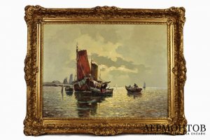 Картина. Морской пейзаж. Карол Шпрее. Холст, масло.  Германия