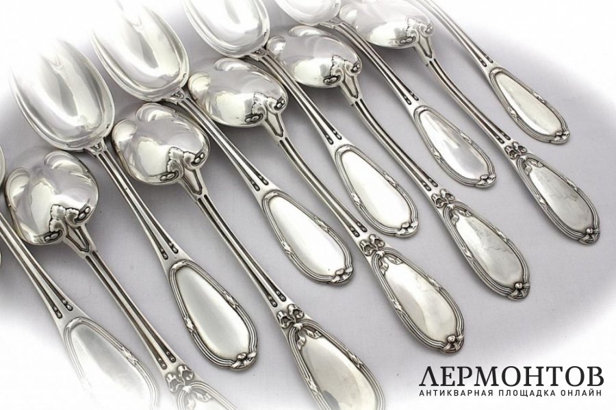 Столовый набор на 12 персон. Серебро 950. Франция