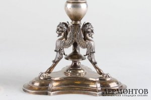 Парные вазы-фруктовницы на ножках в виде грифонов. Серебро 800 пробы. Австрия.