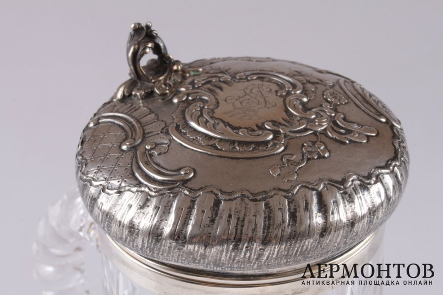 Кружка с откидной крышкой. Серебро 800, хрусталь. Европа