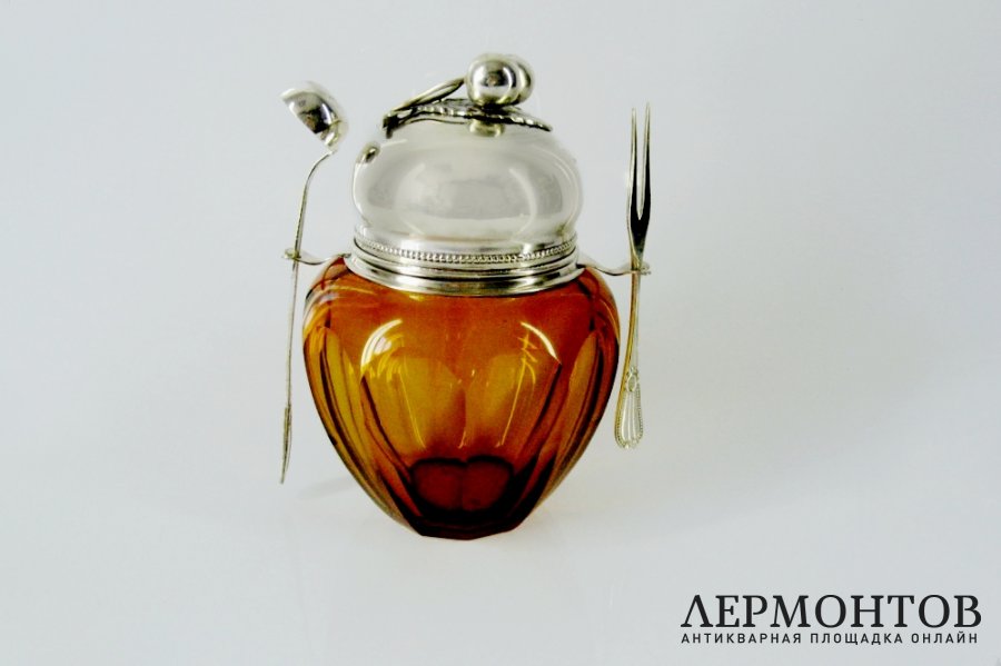 Ваза для варенья. Серебро 800 пробы, стекло. Европа.