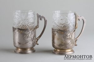 Парные подстаканники в стиле модерн. Серебро 84 пробы. 5 Артель, Москва, 1908-1917