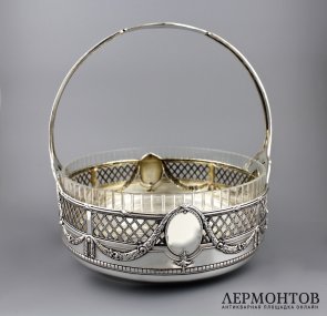 Ваза для фруктов. Серебро 800 пробы, стекло. Германия, 1900-е гг.