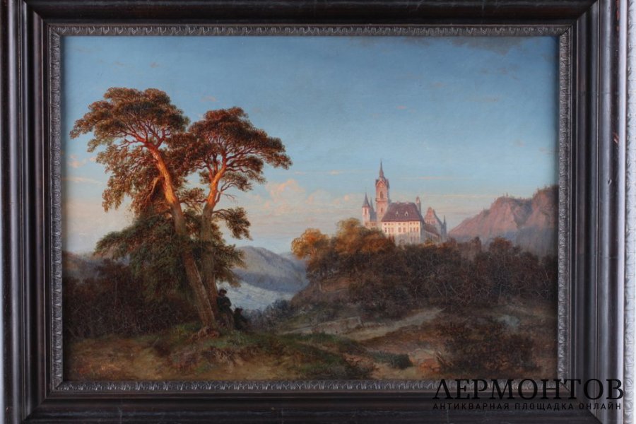 Картина Пейзаж с охотниками. Западная Европа, художник C.V. Холст, масло.