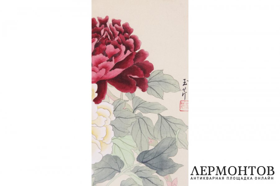 Картина. Пионы и бабочки. Китай, 1950-е гг. Шелк, тушь, минеральные краски.