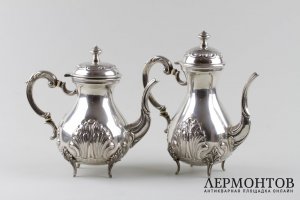 Чайный и кофейный сервиз. Серебро 800 пробы. Италия, XX век.
