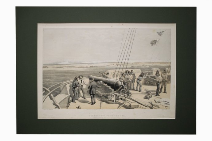 Литография. Вид на Севастополь с моря. Крымская война. Симпсон. Лондон, 1955 г.