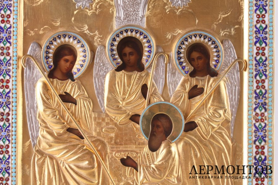 Икона Святая Троица. Серебро 84 пробы, эмаль. Россия, 19 в.