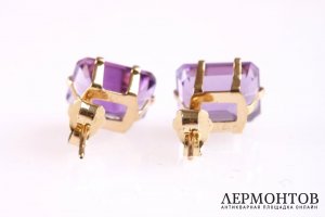 Серьги с аметистами 5,8 ct. Золото 585 пробы. США