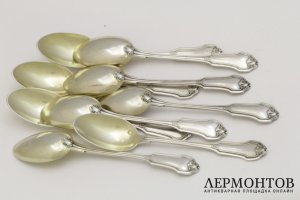9 чайных ложек, Франция, серебро 950